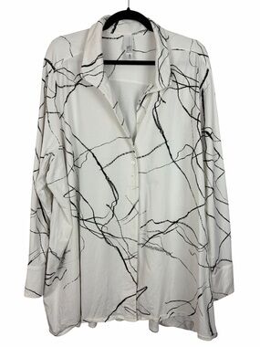 Wynne Layers 3X Abstract Print Stretch Tunic Blouse Black White Oversized